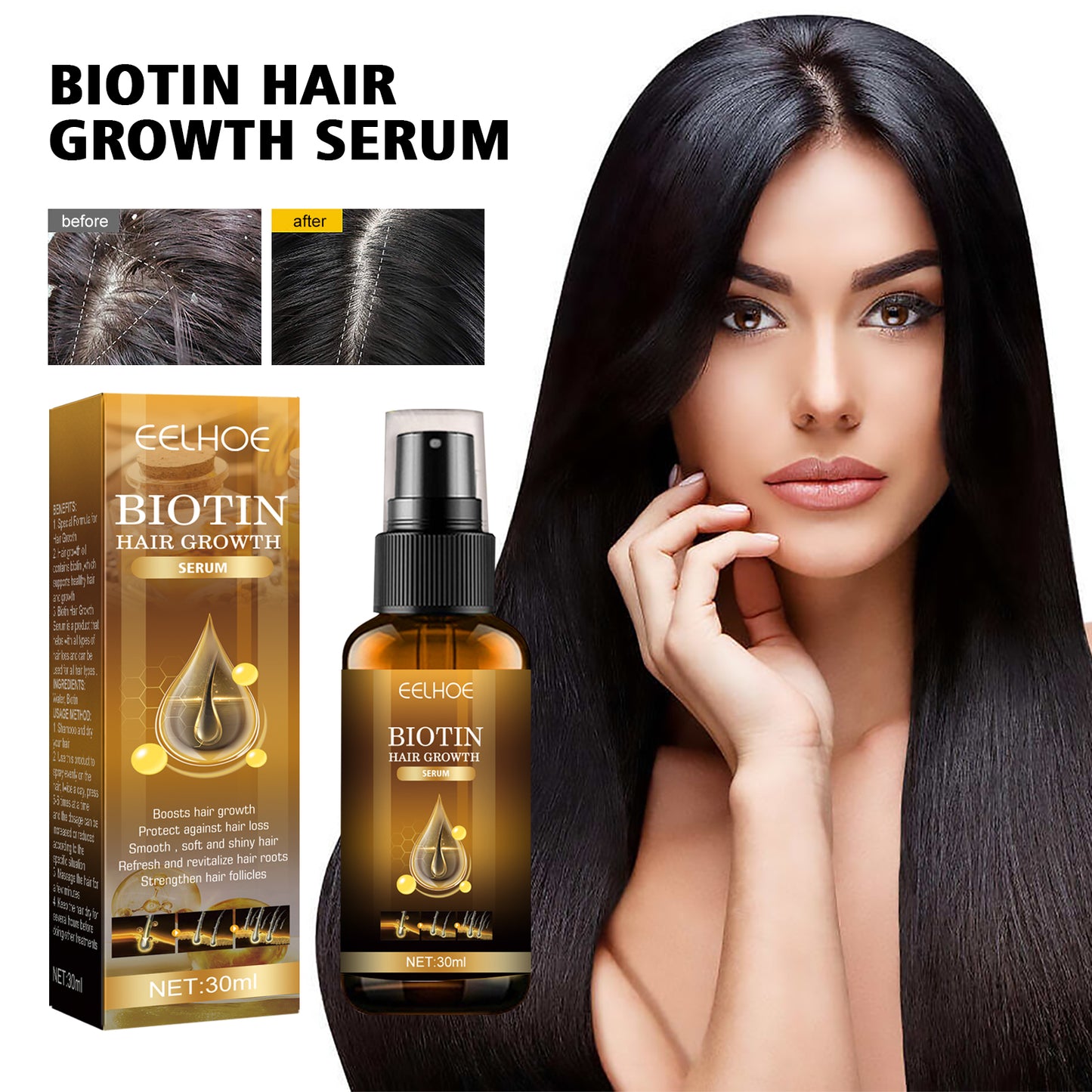 Sérum Capillaire à la Biotine – Stimule la Croissance & Réduit la Chute | 30ml