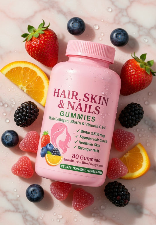 Hair, Skin & Nails Gummies – Biotin 2,500 mcg + Collagen | 80 Vegan Gummies Strawberry & Mixed Berry Flavor